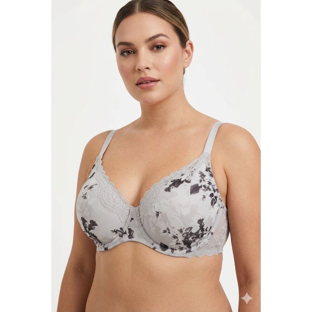 Torrid Curve 44D Bra Grey Charcoal Floral Lace Underwire Support Plus Size